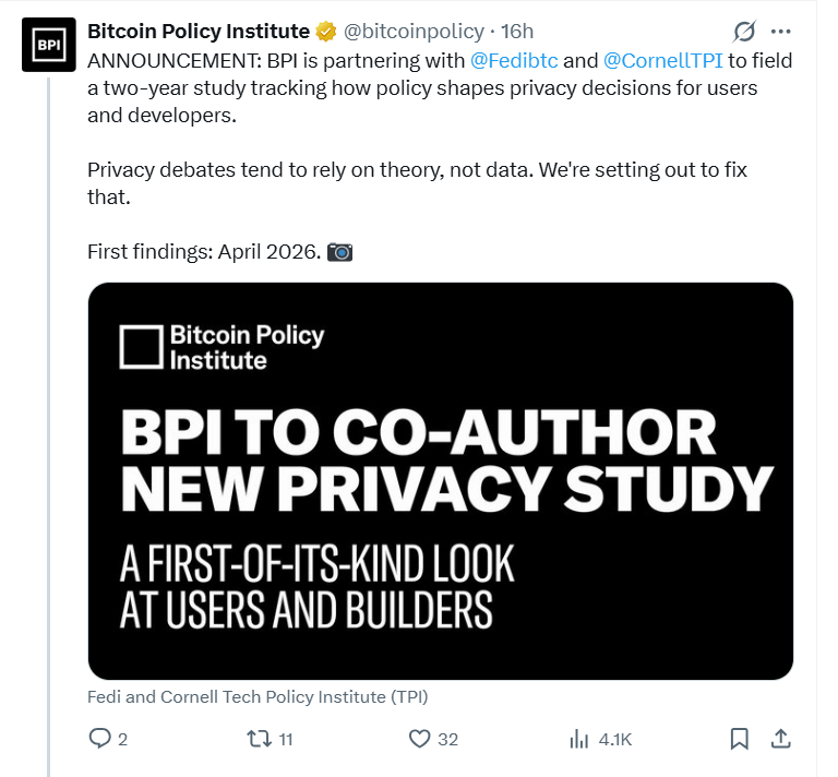 Two-year privacy study. Source: Bitcoin Policy Institute
