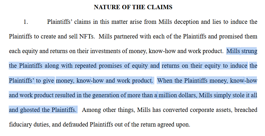 Excerpt of the plaintiffs’ claims made against Joshua Mills in an Illinois district court. Source: PACER