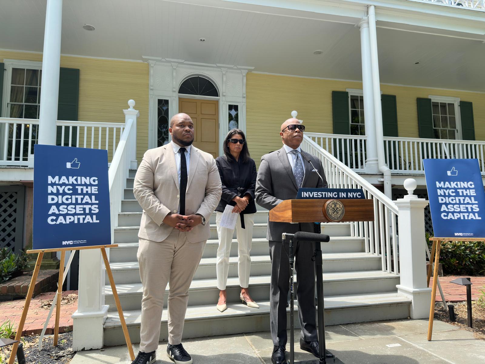 Eric Adams addressing reporters on May 12. Source: Yedda Araujo/Cointelegraph