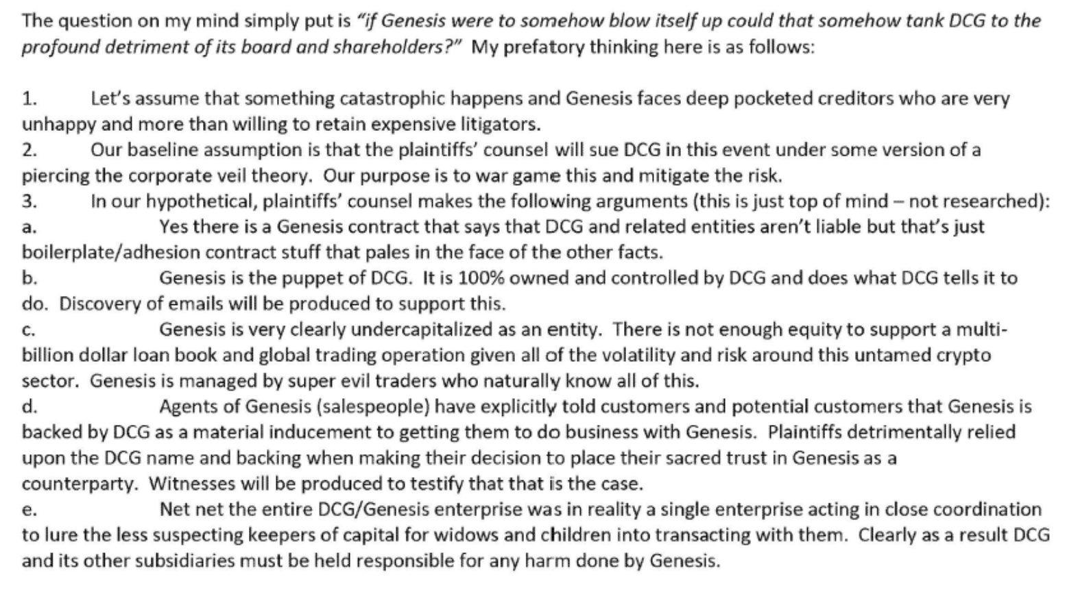 The memo Kraines wrote to Moro. Source: Genesis
