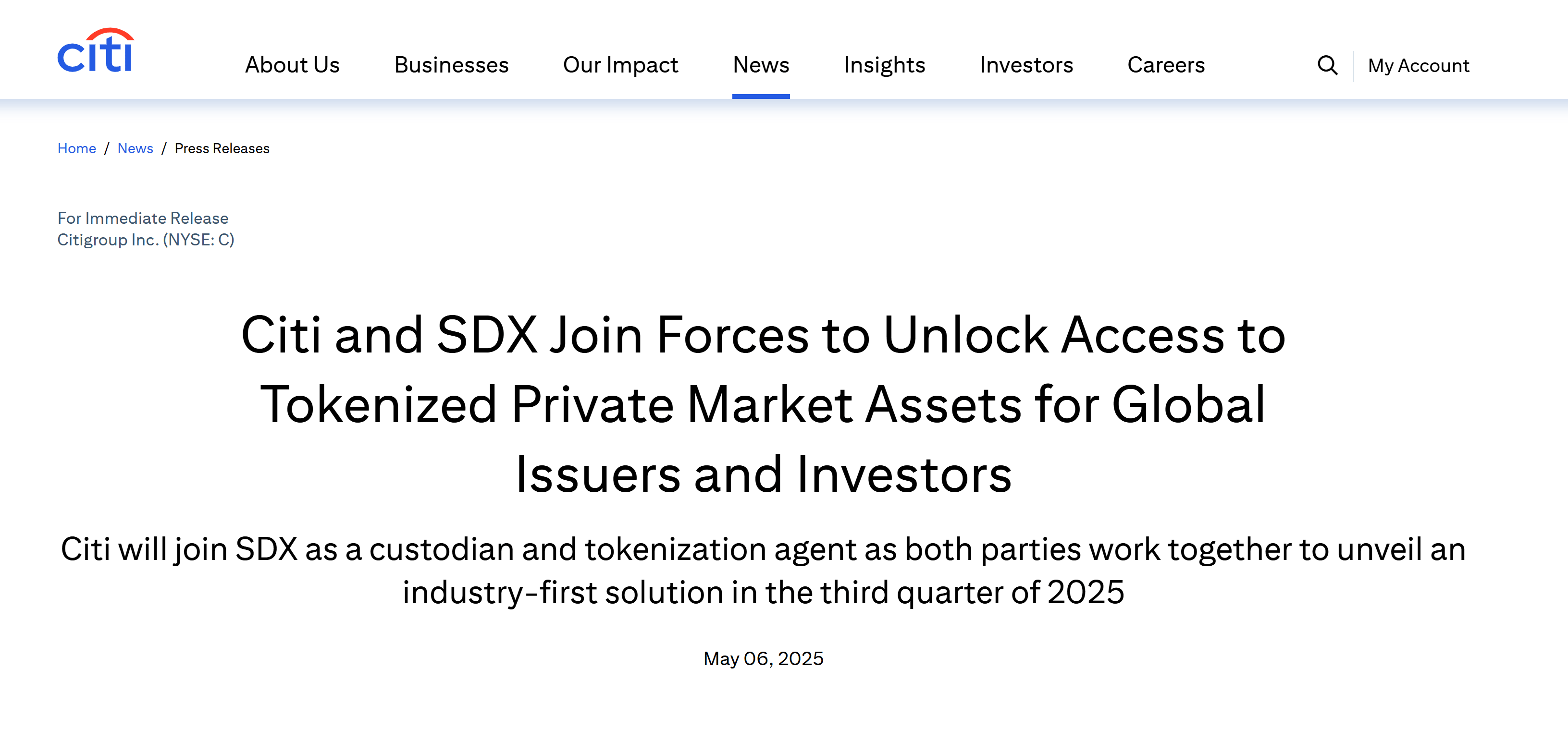 Citi announcing the partnership. Source: Citi