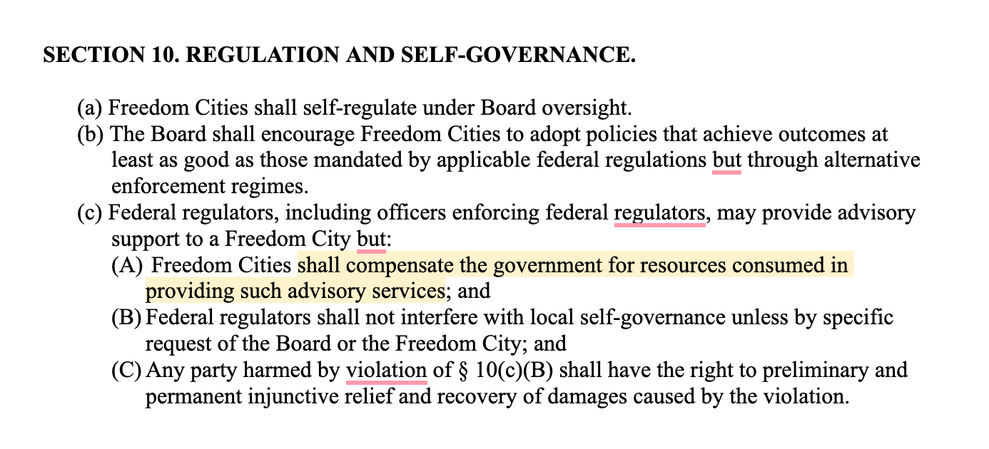 Part of the Freedom Cities Act, outlining self-governance. Source: Tom Bell