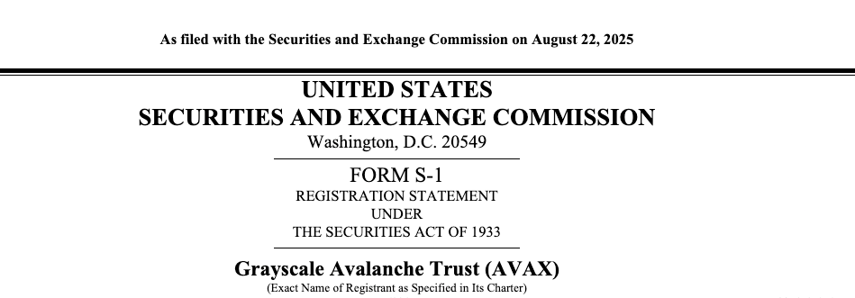 An excerpt from the title page of the S-1 for Grayscale Avalanche Trust (AVAX). Source: SEC