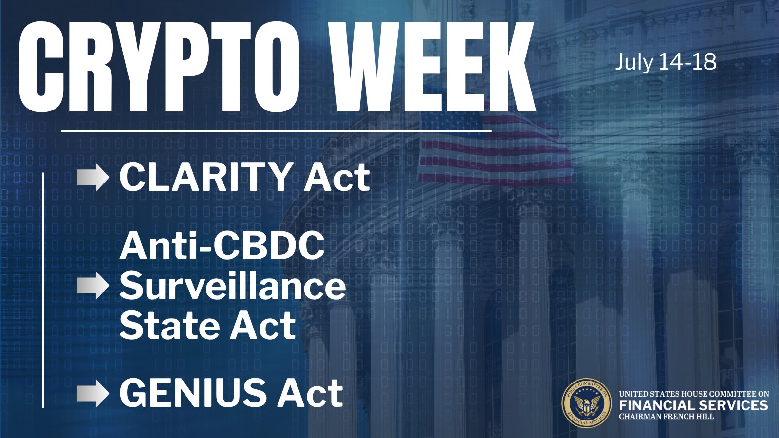 The three bills expected during Crypto Week. Source: House Financial Services Committee
