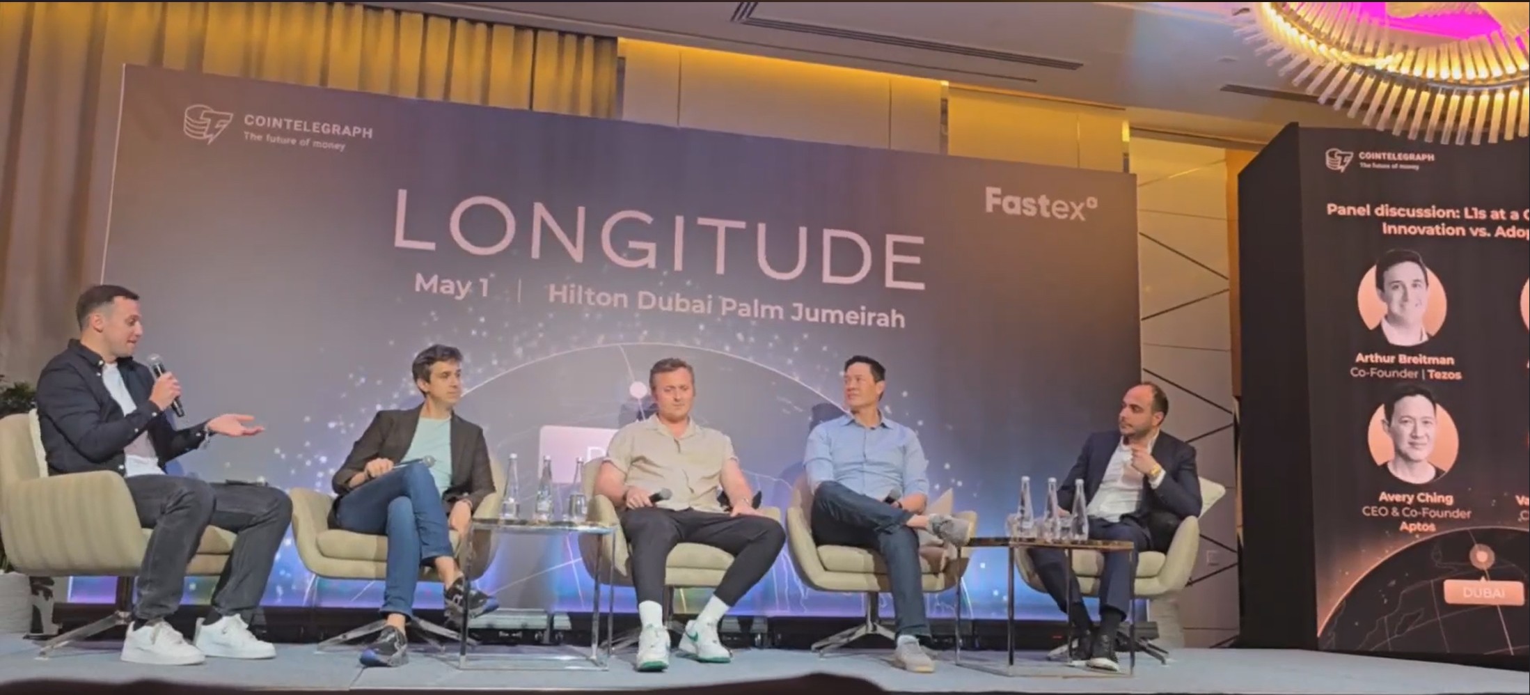 Panelists at the LONGITUDE by Cointelegraph event in Dubai. Source: Cointelegraph