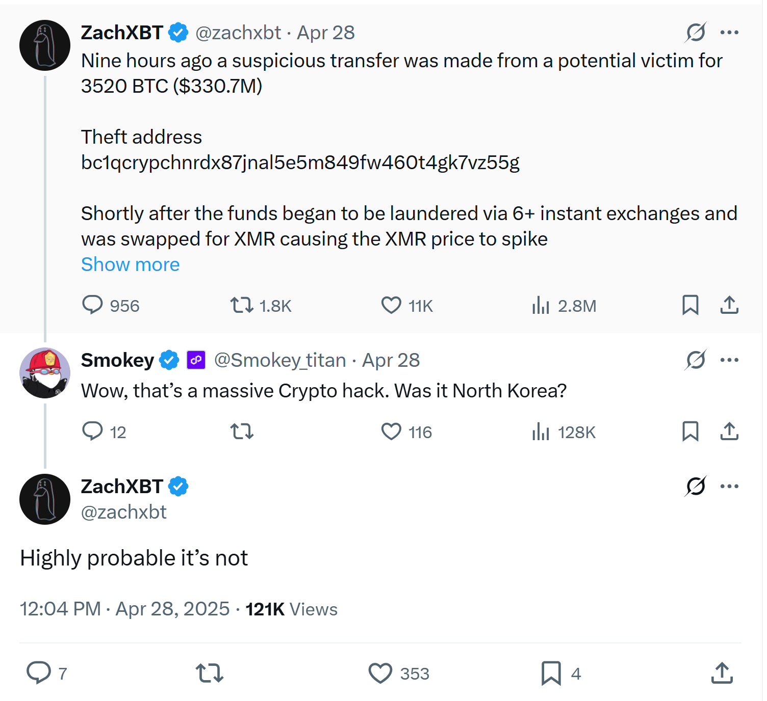ZachXBT dismissing North Korea theory. Source: ZachXBT