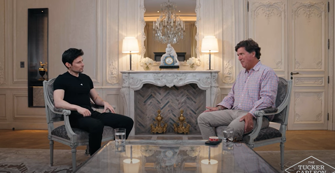 Durov (left) and Carlson (right) in France. Source: YouTube