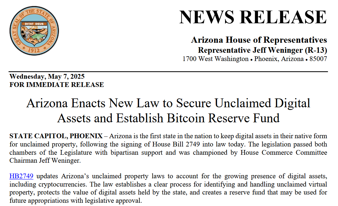 Arizona House Representative Jeff Weninger’s statement on the signing of HB 2749 into law. Source: Jeff Weninger