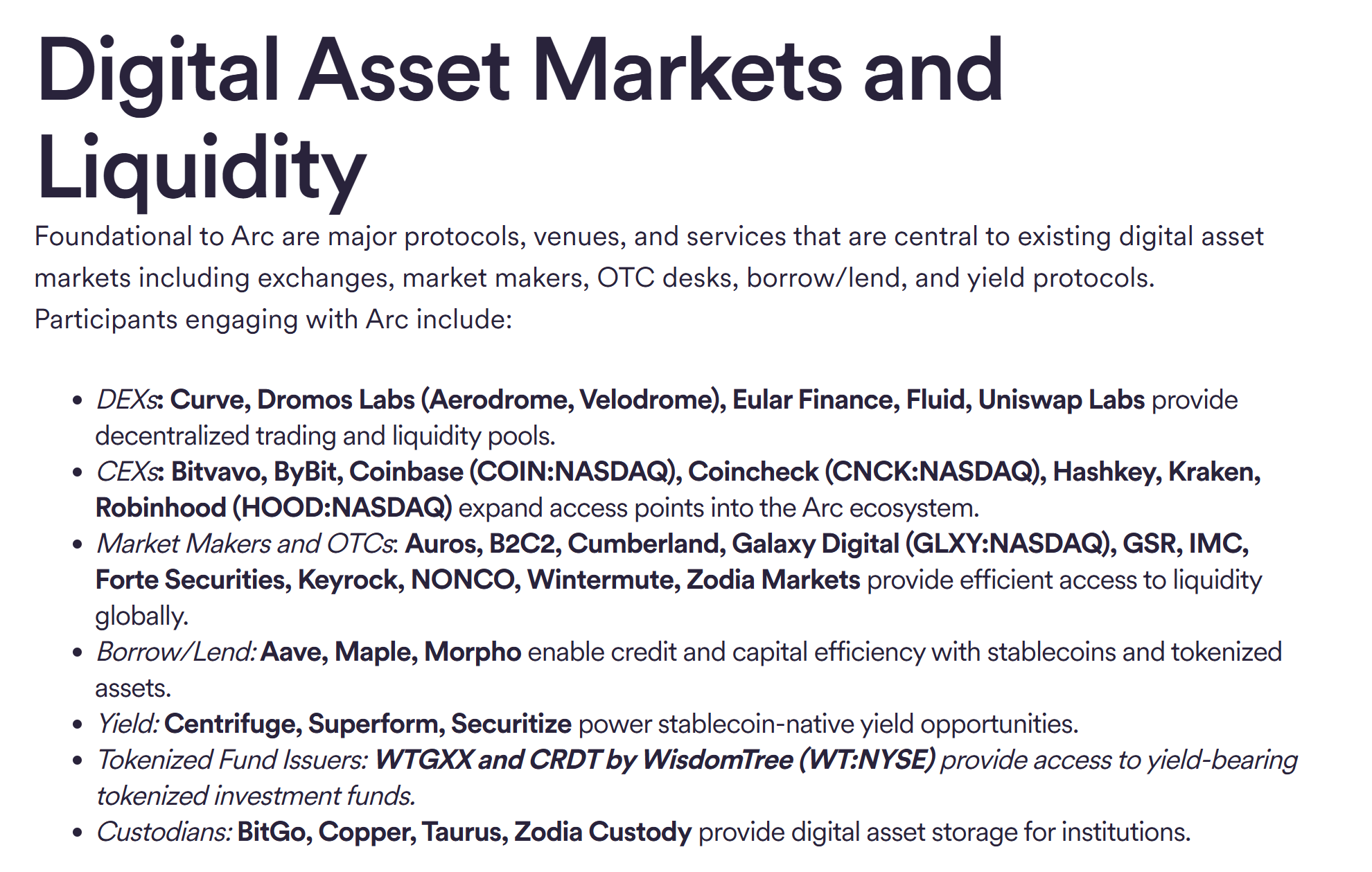 Major crypto platforms participate in Arc testnet. Source: Circle