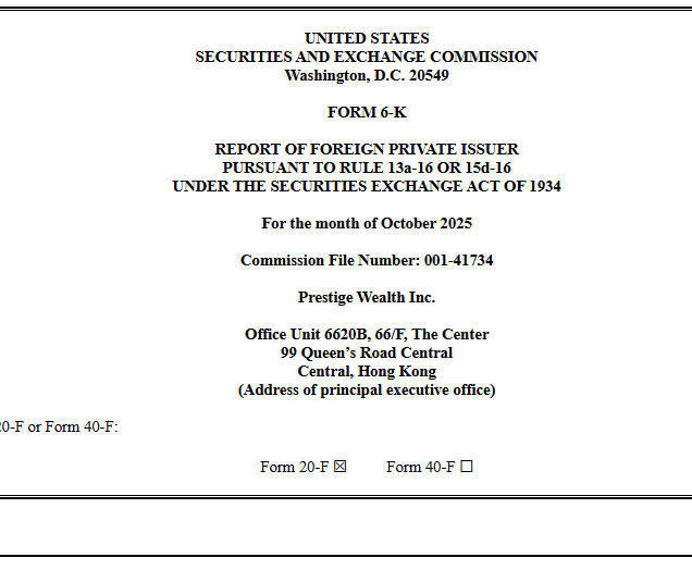 Prestige Wealth, PIPE financing filing. Source: SEC