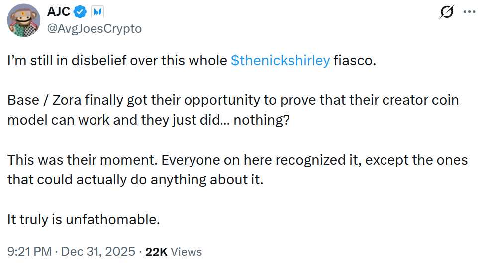 Nick Shirley’s token raises questions about SocialFi on Base | Source: AvgJoesCrypto