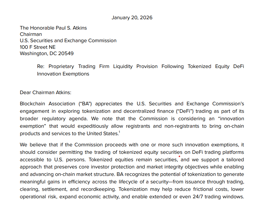 The Blockchain Association Letter. Source: SEC