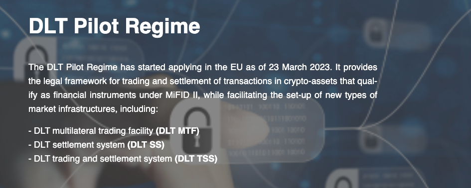 Market infrastructures within the EU’s DLT Pilot Regime. Source: The European Securities and Markets Authority