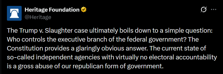 Conservative legal organizations like the Heritage Foundation support the Trump administration’s arguments. Source: Heritage Foundation