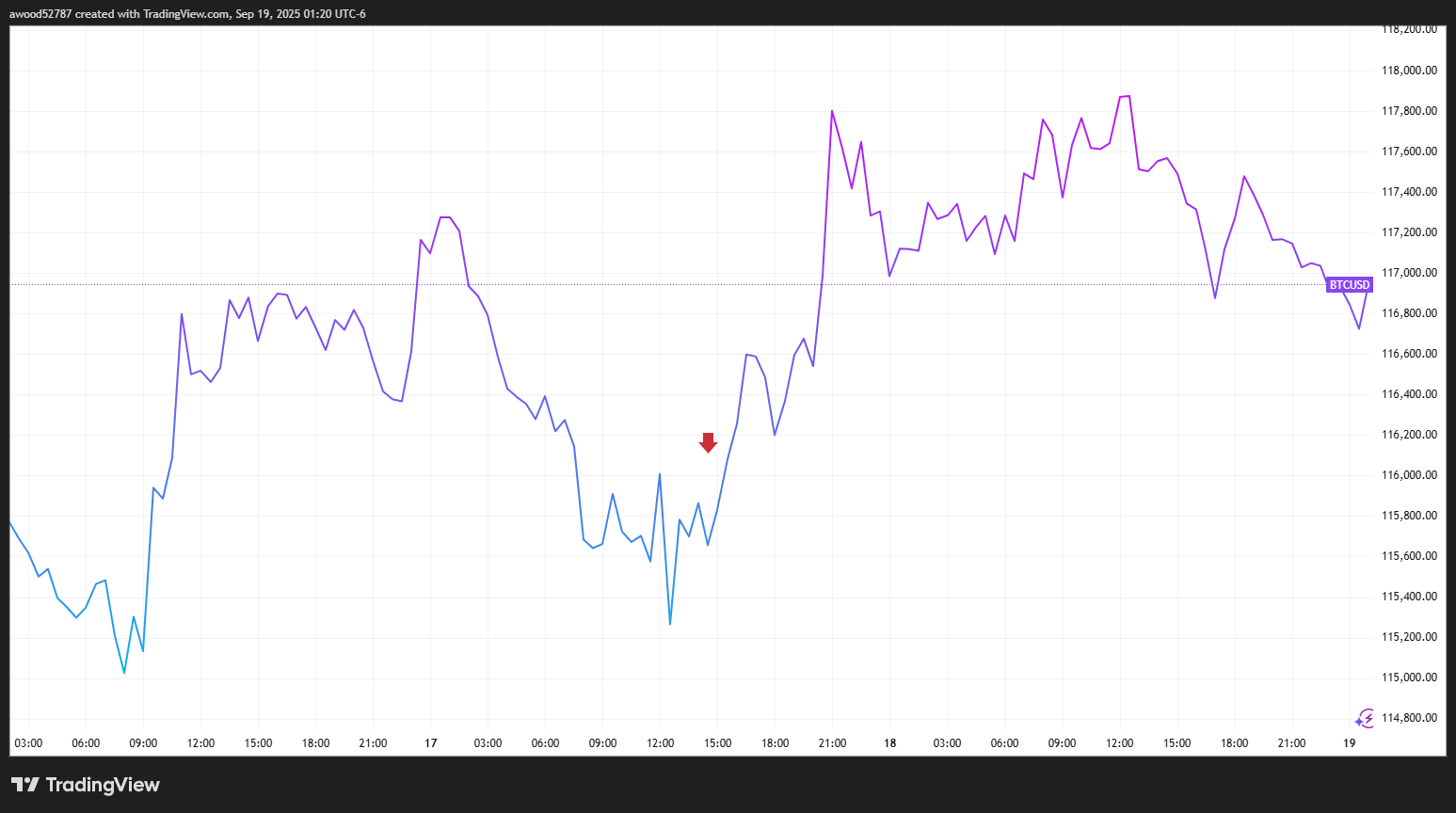 The Fed rate change prompted a small surge in Bitcoin’s price. Source: TradingView