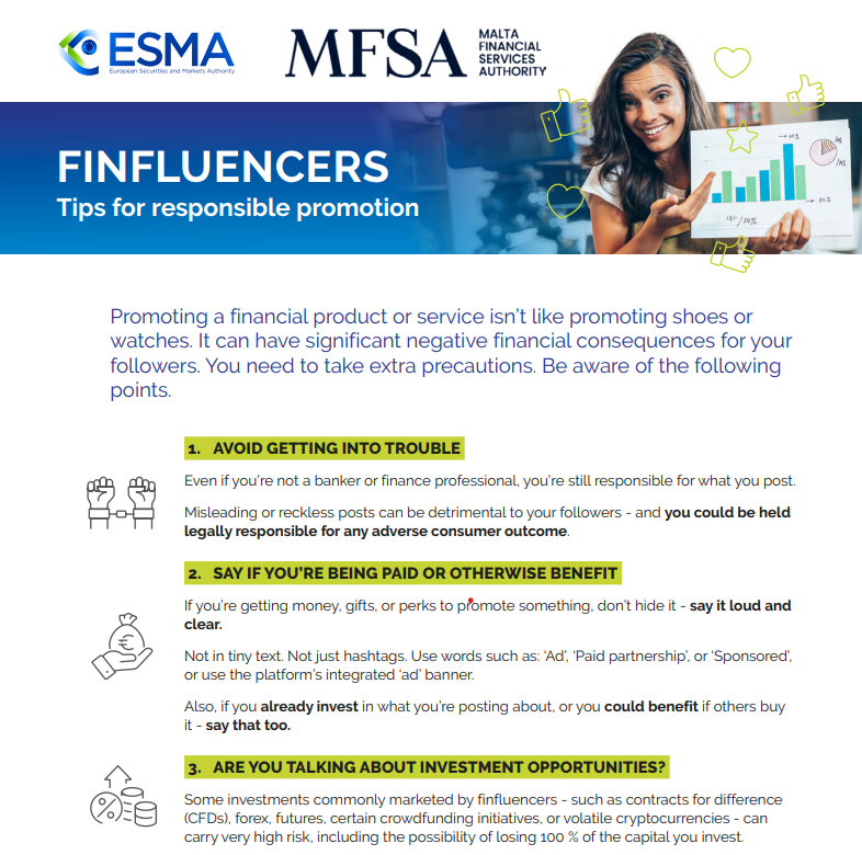 Notice for Finfluencers. Source: ESMA