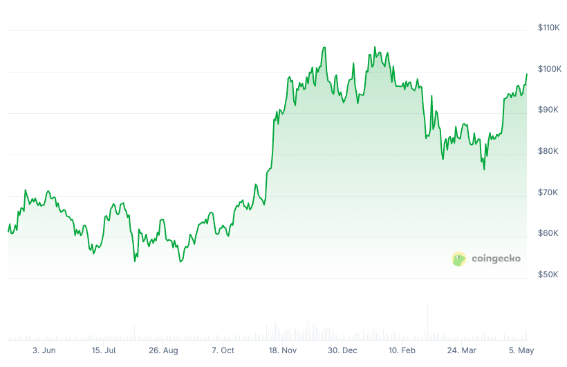 Bitcoin price chart in the past year. Source: CoinGecko