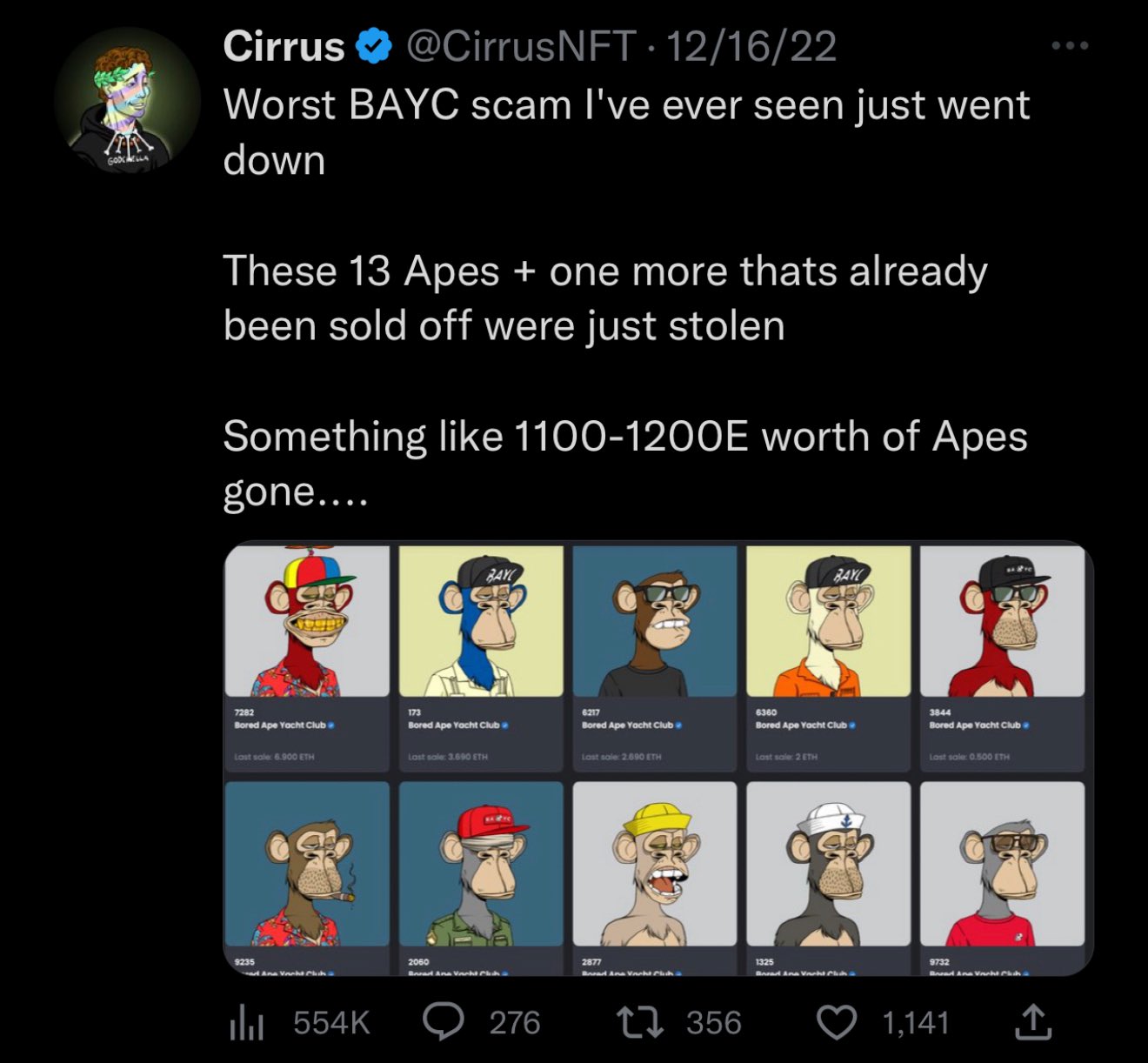 The attacker stole 14 Bored Ape NFTs in 2022. Source: ZachXBT