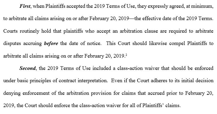 Binance argues that its terms of service have a clause about users agreeing to arbitrate all claims. Source: PACER