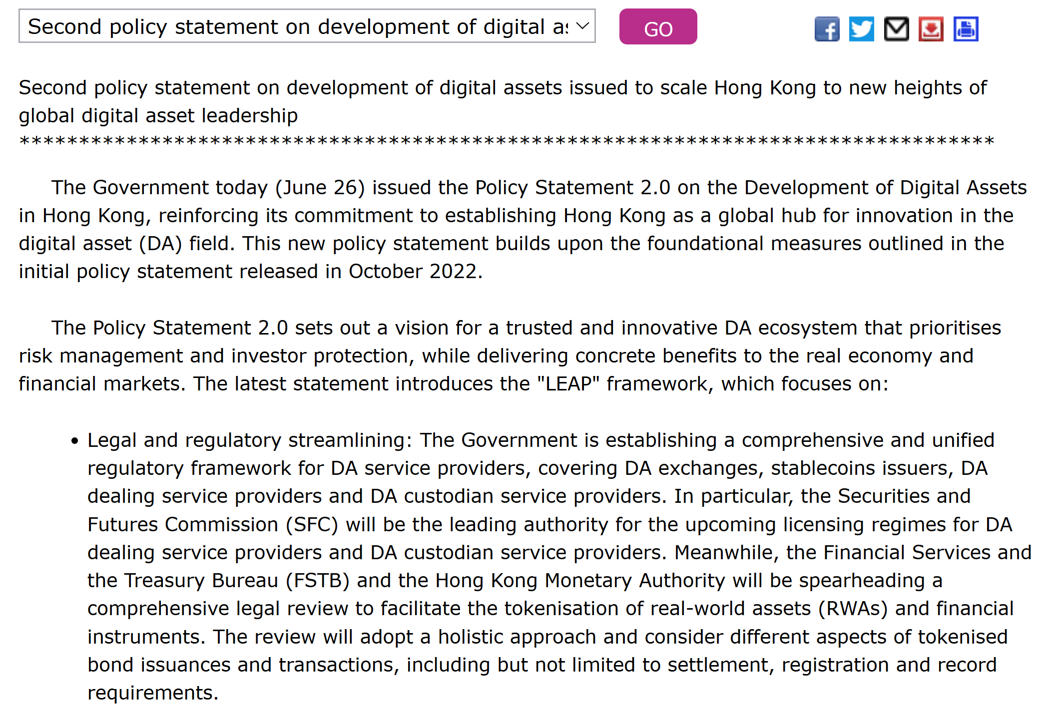 Hong Kong’s second policy statement on digital assets. Source: HK Gov