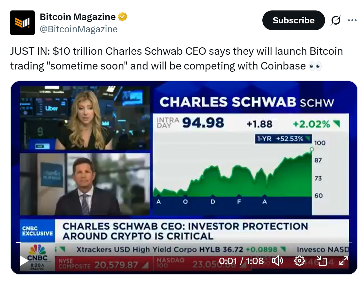 Rick Wurster announcing plans for spot Bitcoin, Ether trading on CNBC. Source: Bitcoin Magazine