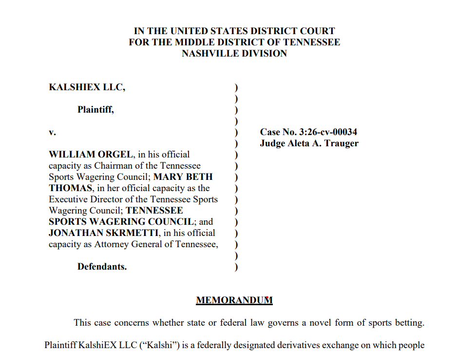 Preliminary injunction, Kalshi. Source: CourtListener