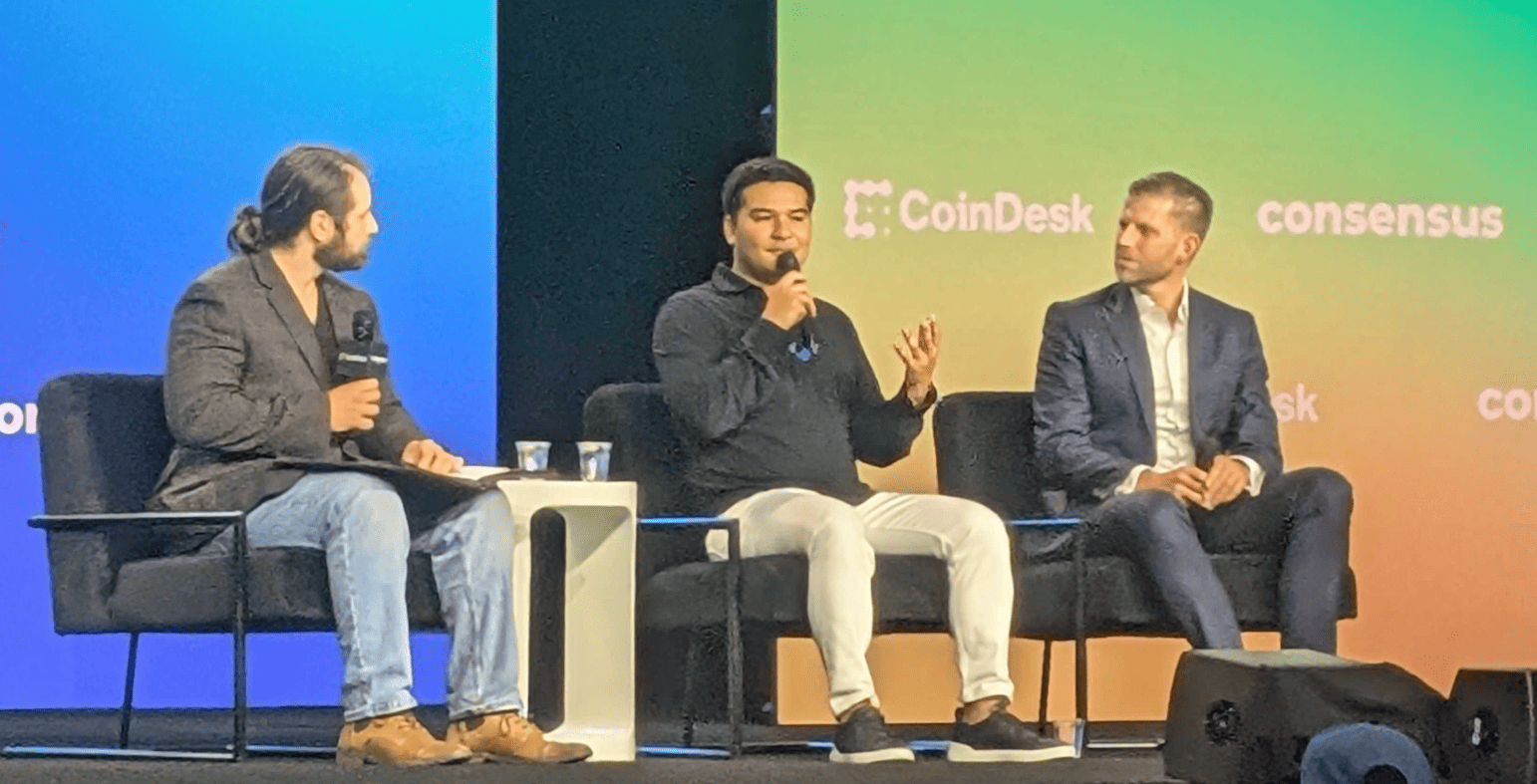 Asher Genoot and Eric Trump at Consensus 2025. Source: Cointelegraph