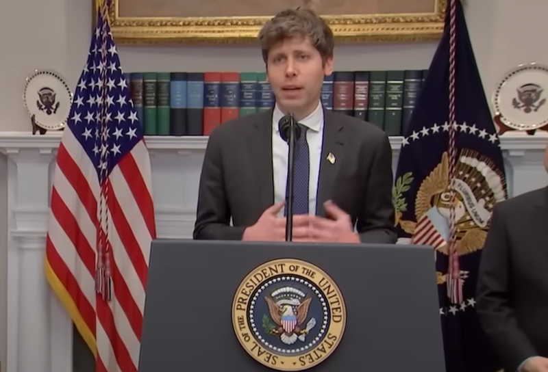 OpenAI CEO Sam Altman pitches the importance of the US investing in AI during a press conference with US President Donald Trump in January. Source: CBS News
