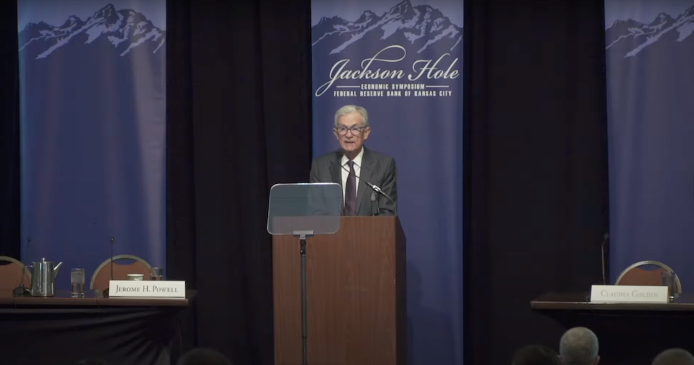 Federal Reserve chairman Jerome Powell delivers keynote address at the Jackson Hole Economic Symposium. Source: Kansas City Fed