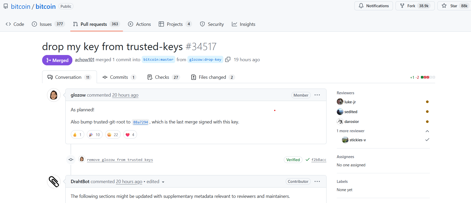 Gloria Zhao quite Bitcoin maintainer role. Source: GitHub