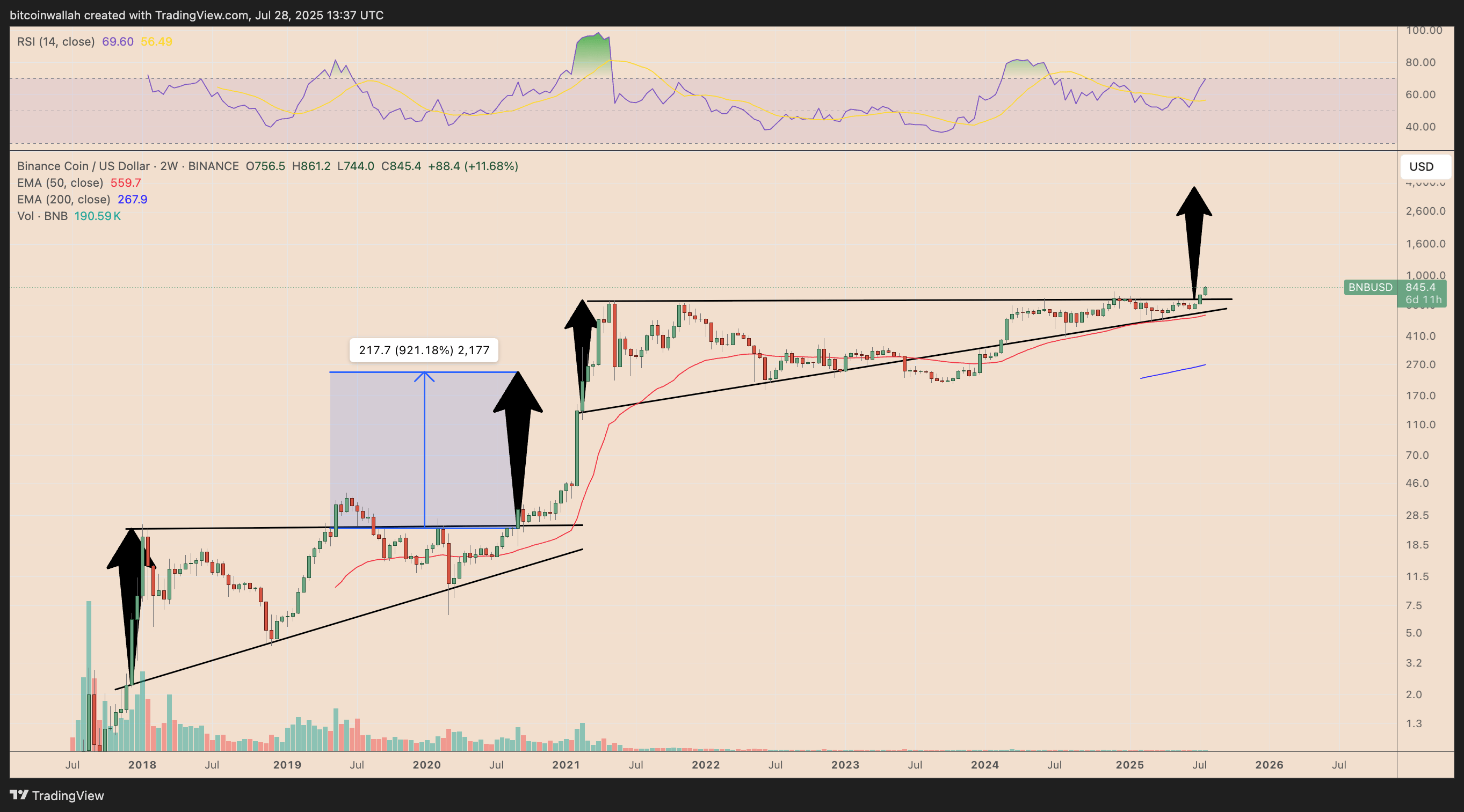 BNB/USD two-week price chart. Source: TradingView