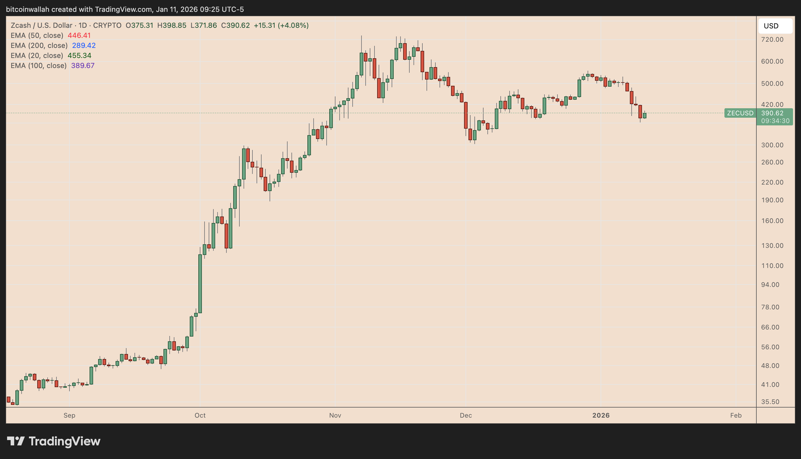 ZEC/USD daily chart. TradingView