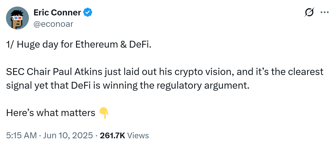 Eric Conner comments on Paul Atkins’ claim. Source: @econoar