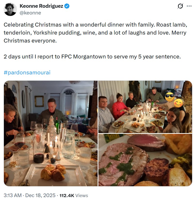 Rodriguez celebrated Christmas early this year before going to prison. Source: Keonne Rodriguez
